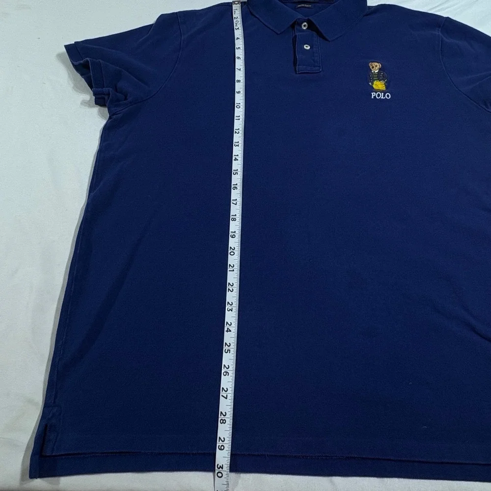 Polo Ralph Lauren Polo Shirt Mens XXL Navy Blue Bear Custom Slim Fit Preppy Logo